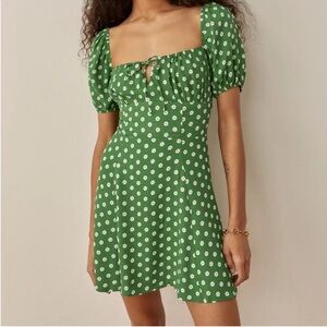 Reformation Corbin Green Floral Puff Sleeve MiniDress size 2 EUC